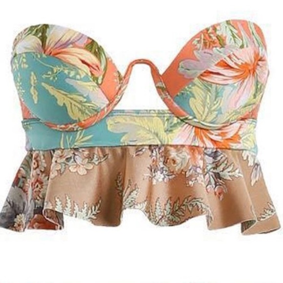 Zimmermann Multicolor Floral Bikini Top with Ruffle - Picture 1 of 6